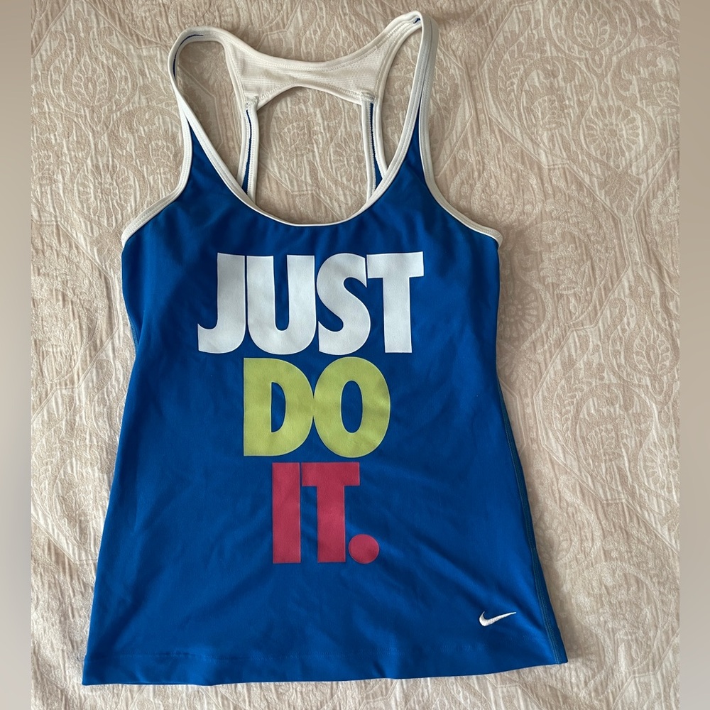 Womens Nike Dri-fit Just Do It Blue colorful racerback Top XSmall